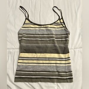 Vintage Y2K Energie Striped Camisole - Olive Green, Yellow, White Striped Tank